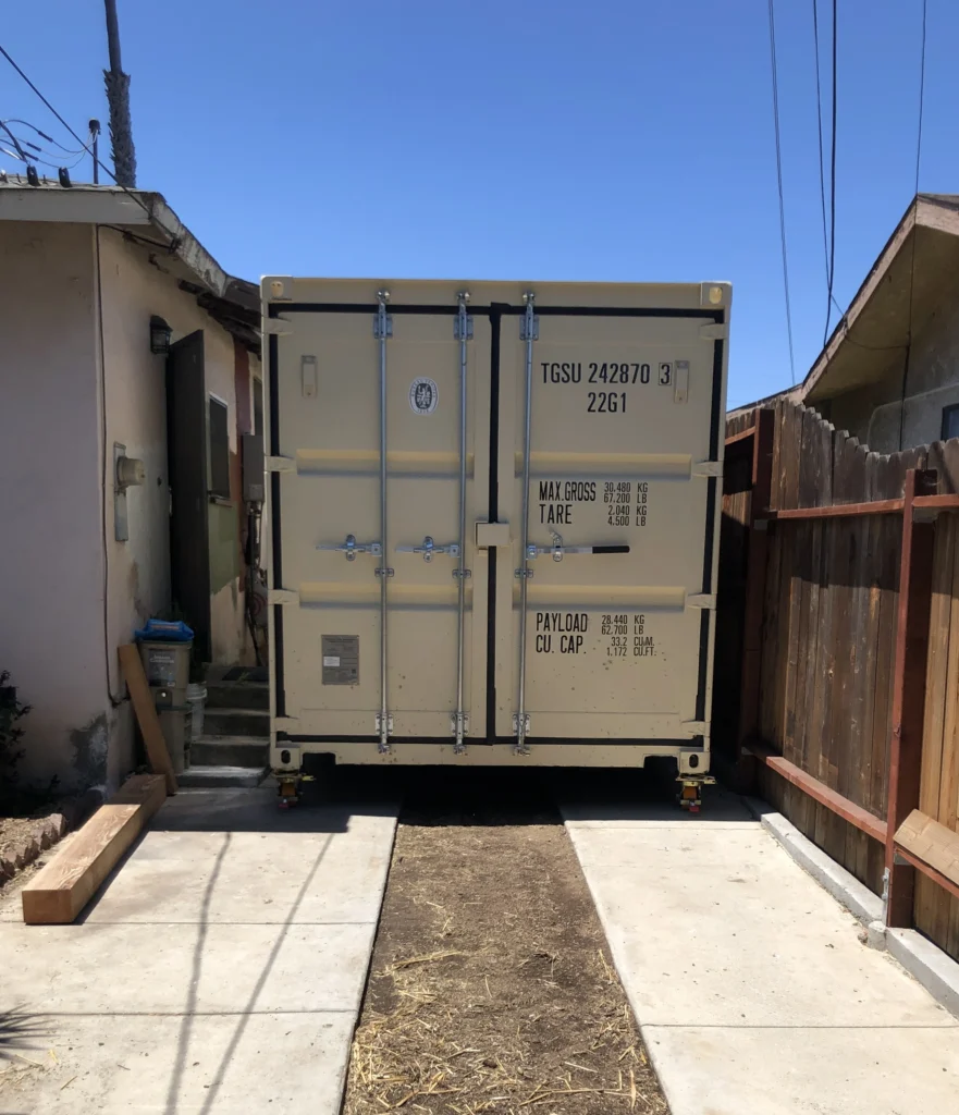 Side-by-side image showing a container before and after adding Twistlock casters.