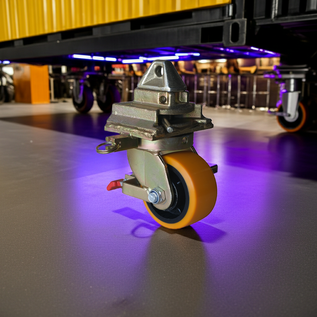 et of heavy-duty container wheels enabling smooth relocation of storage containers on job sites.