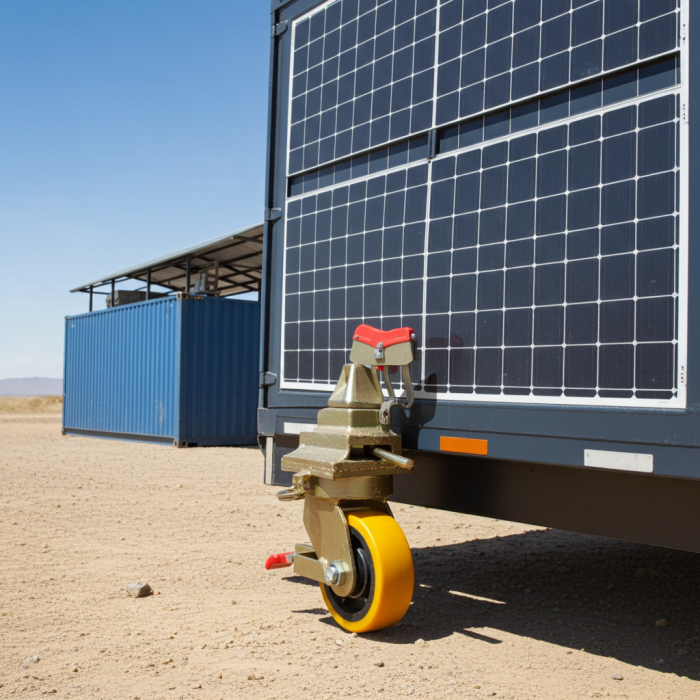 Heavy-duty container wheel attached to a storage container for smooth and secure mobility